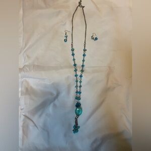 Elegant Blue Beaded Necklace and Earring Set
